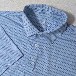 Southern Tide Brrr Nylon Polo Men Med Blue Striped Performance Stretch 7479